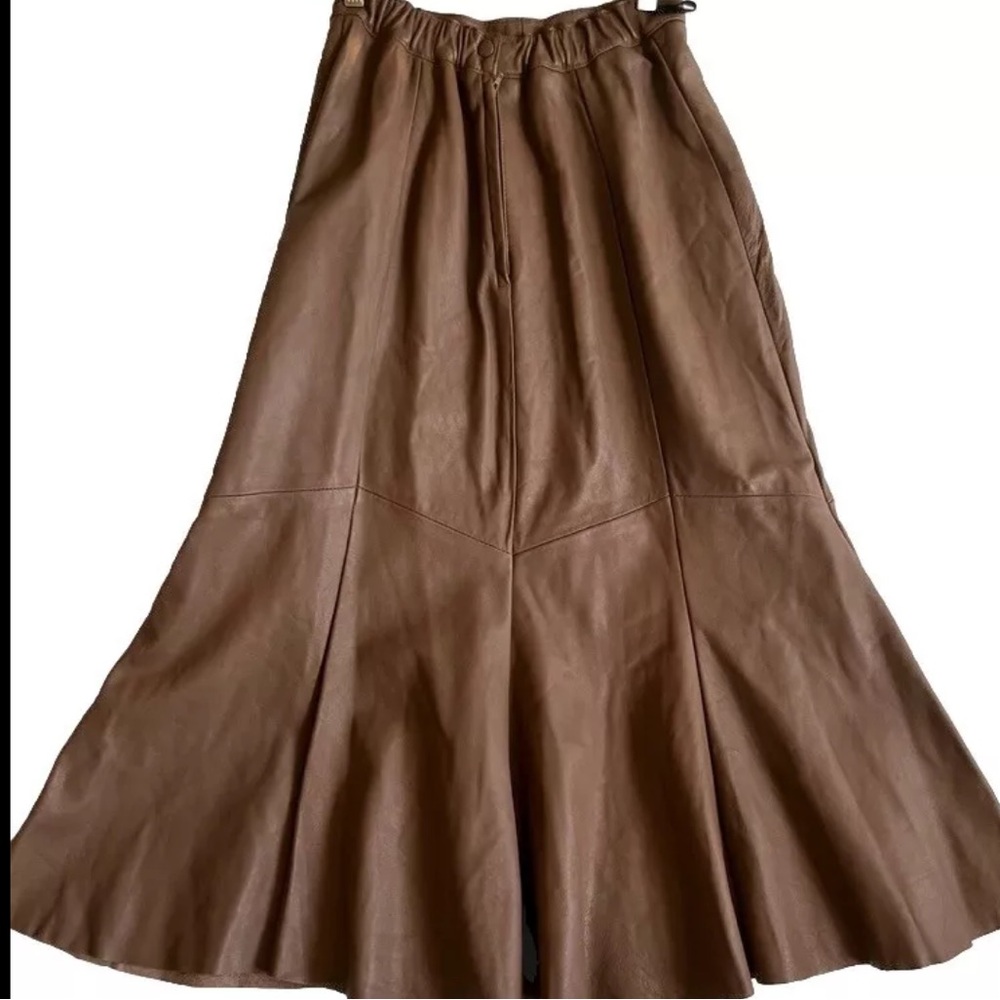 Aggie Georgette Chordas Skirt Women's VTG 14 M Brown Leather Midi Godet 1980’s